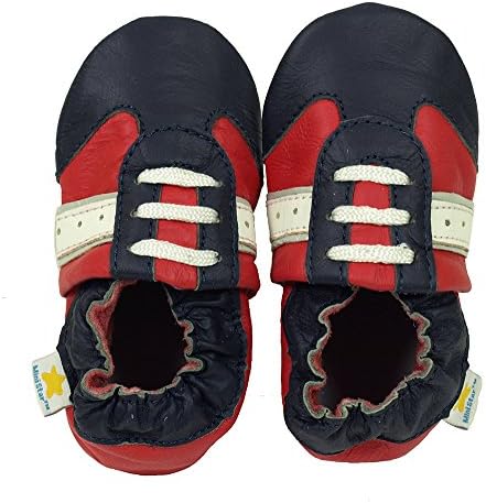 Ministar Boys Baby Infant Toddler Prewalker Leather Soft Sole Crib Shoes - Red, Navy, White