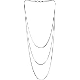 COOLSTEELANDBEYOND Flat Snake Chain Layered Necklace, Three-strand Waterfall Long Statement Necklace Draping