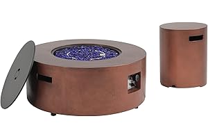 SUNSITT Outdoor 36’’ Propane Fire Pit with Tank Table 50,000 BTU Round Patio Propane Firepit Table with Tank Holder, Pit Cover, Metal Lid & Fire Glass, Bronze Finish