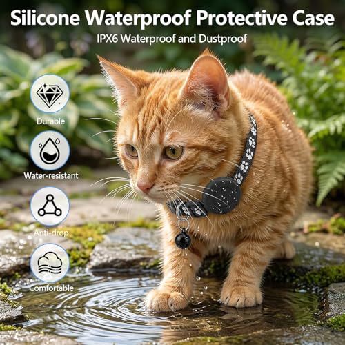 Cat GPS Tracker with Collar, Dog Tracker No Monthly Fee Compatible with iOS and Android, Real-Time Tracking Dog Cat GPS Pet Tracker, Dog Collar Holder with Tracking Device, IPX6 Waterproof - Black