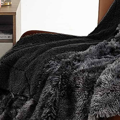 Bedsure Faux Fur Blankets Queen Size Tie Dye Black Fuzzy, Fluffy, and