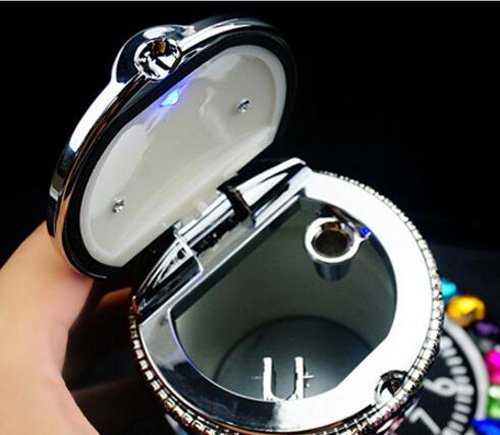 Follicomfy High Grade Bling Diamond Portable Auto Car Smokeless Cigarette Odor Ashtray Cylinder Cup Holder With Led Lamp,Black