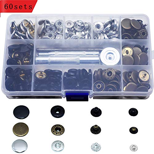 image for TommoT 60 Set Snap Fasteners Kit for Leather/Clothing,3 Color(Gunmetal