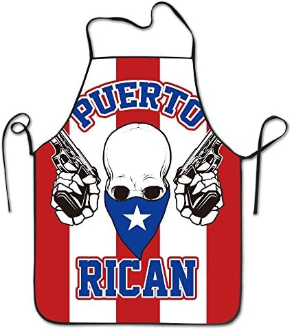 Cais Nduq Puerto Rico Flag Skull With Gun Personalized Pattern Gift Apron Novelty Funny Kitchen Apron For Cooking Baking Gardening Pet Grooming Cleaning