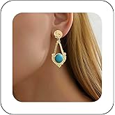 Vacaonio Vintage Ethnic Turquoise Dangle Earrings Blue Stone Earrings Tribal Turquoise Earrings Tribal Totem Drop Earrings Gold Turquoise Tibetan Earrings Jewelry for Women