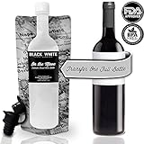 On The Move Travel Foldable Wine Bottle To Go Flask Premium Kit W/ Perfect Pour Spout Cap Heavy Duty Plastic Collapsible Flask For Wine - Holds Full 750 ml Bottle - Single Pack