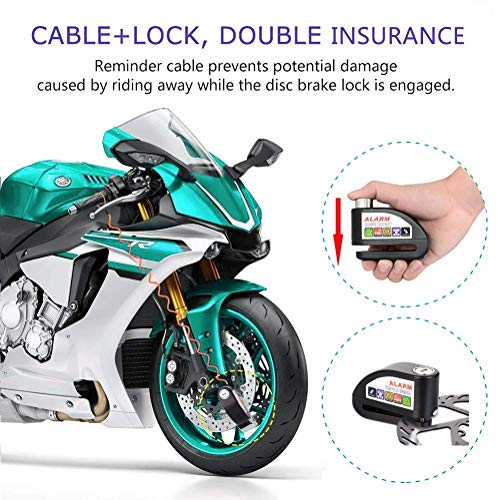 Disc Brake Lock With Alarm | Anti-theft Motorcycle Motorbike Alarm Disc Lock, Waterproof Brake Disc Pouch Wheel Security Lock | 110dB Alarm Sound and 6mm Pin with 5ft Reminder Cable for Motorcycles Bi - Thumbnail 4