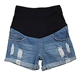 Women’s Summer Adjustable Elastic Care Belly Denim Shorts Jeans for Maternity Pregnant