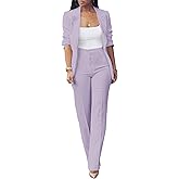 HuiSiFang Womens Fall Fashion 2 Piece Blazer Sets Open Front Blazers and Slim Fit Pants Suits Set