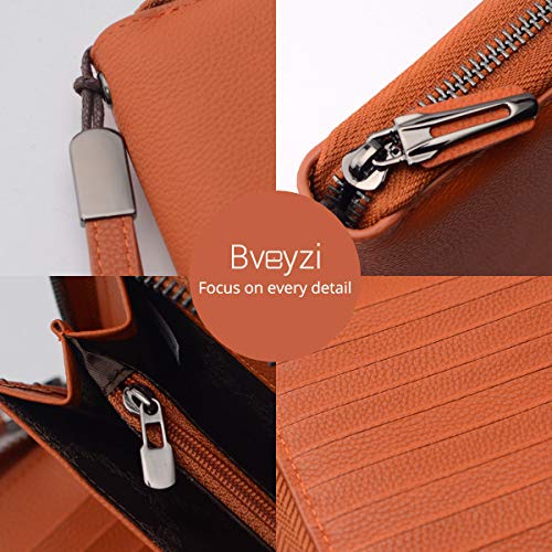 Women RFID Blocking Wallet Leather Zip Around Phone Clutch Large Travel Purse Wristlet (Orange Red) - Thumbnail 4