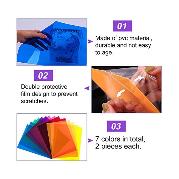 DECARETA 14 Stück Farbfolien Gel Farbfilter Filter Transparente Farbige Farbfilm Folie für Foto Studio Strobe Blitz LED Licht Scheinwerfer – Bild 3