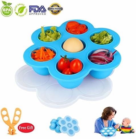 Silicone Egg Bites Molds Fits 5 6 8 qt Instant Pot Accessories Baby Food Freezer Tray with Lip Food Storage Container BPA Free Food Grade Silicone 100% Safe for Baby (Baby Food Scissors Included)