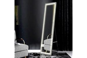 LVSOMT LED Full Length Lighted Mirror, Body Mirror with Lights, Stand Up Floor Mirror & Wall Mount Dressing Mirror, Large Rectangle Mirror, Full Size Mirror for Bedroom Living Room (63"x16" Silver)