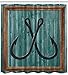 Ambesonne Nautical Bathroom Decor Shower Curtain Sets, Fishing Lures Anchor Abstract Painting Wooden Frame Rustic Cottage Farm House, Washable Cloth Fabric Set with Hooks, 69