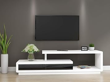 Keinode Tv Cabinet Modern Lowboard With 2 Drawers White Amazon Co