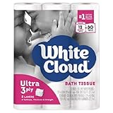 White Cloud Bath Tissue Toilet Paper Ultra Soft and Thick 12 Rolls=30 Rolls by White Cloud