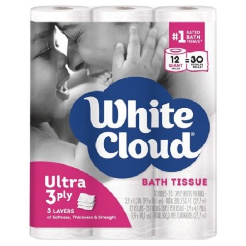 White Cloud Bath Tissue Toilet Paper Ultra Soft and Thick 12 Rolls=30 Rolls (1)