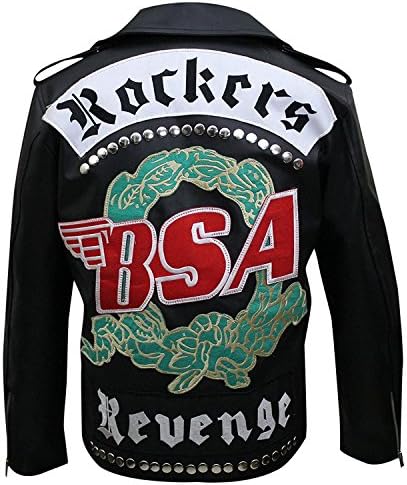 Marche Sydney - BSA Rockers Revenge George Michael Faith Men's Biker Leather Jacket (L, Real Leather) Black