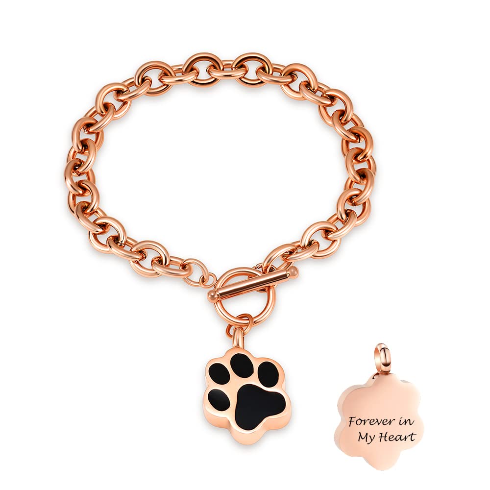 Minicremation Dog Paw Print Cremation Jewelry for Ashes Memorial Urn Bangle for Pet Stainless Steel Urn Bracelet Ashes Holder