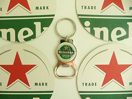 Heinken Red Star Bottle Opener / Key Chain and Coaster Set