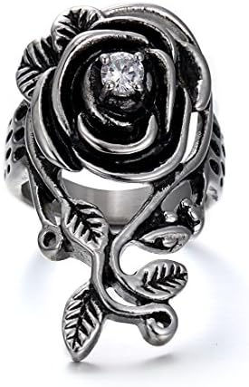 Heraculs 316L Stainless Steel Ring Cubic Zirconia Gothic Rose Vine Band For Women Ladies Size 6-10