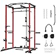 FAGUS H Power Cage, Multi-Functional Power Rack with LAT Pulldown Cable Pulley System Full Body Training Attachments, Squat Rack with Optional Lever Arm Belt Squat & Weight Plates Combo for Home Gym