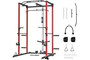 FAGUS H FAGUS Power Cage, Multi-Function Power Rack with LAT Pulldown, Seated Row, Cable Pulley System, J-Hooks, Dip Handles, Landmine, Squat Rack with Optional Cable Corssover, Smithe Attachment for Home Gym