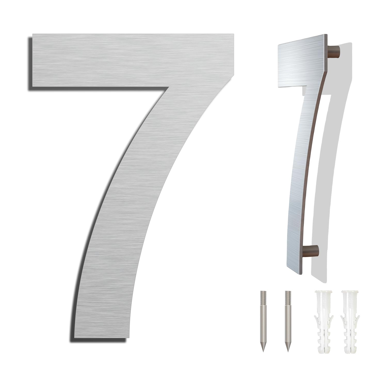 Brushed Modern House Number -4 Inch 102mm Height, Made of Solid 304 Stainless Steel, Floating Appearance and Easy to Install (Number 7 Seven)
