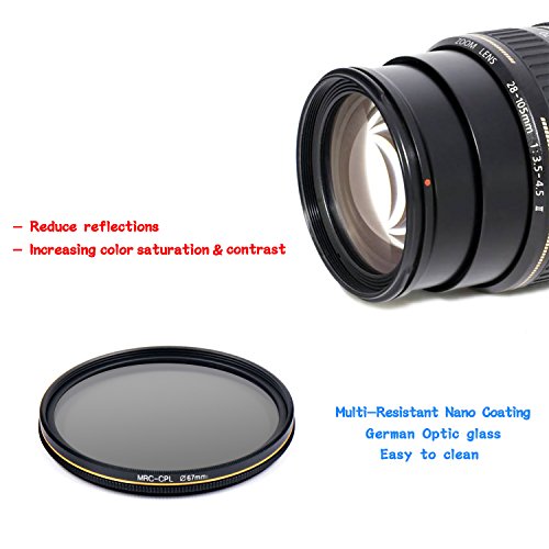 LESKINS 67mm CPL Circular Polarizing Filter for Camera Lenses, German Optics Glass, Ultra Slim, Weather-sealed, 16-Layer Multi-Resistant Nano Coated Circular Polarizer HD Glass Filter with Lens Cloth