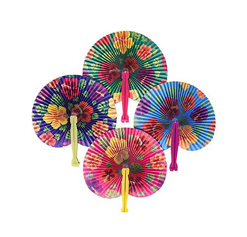 Bargain World 10" Hibiscus Folding Fans [12-Pack] | Fun & Exciting Hand Fans For Kids & Teenagers From Our Huge Collection | Sticky Notes Included - Thumbnail 3
