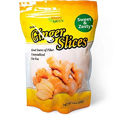 Paradise Green Uncrystallized Dried Ginger Slices Large Bag. 24 Ounce-680 Gram (3 Packs)