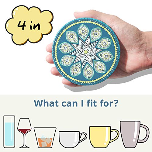 image for LIFVER Absorbent Drink Coasters with Holder, Set of 8 Mandala Style Ce