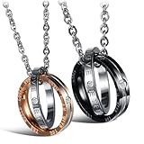 Dixivi Jewelry a Pair Valentine Couple Matching Interlocking Double Rings Engraved Promise Necklace Sets