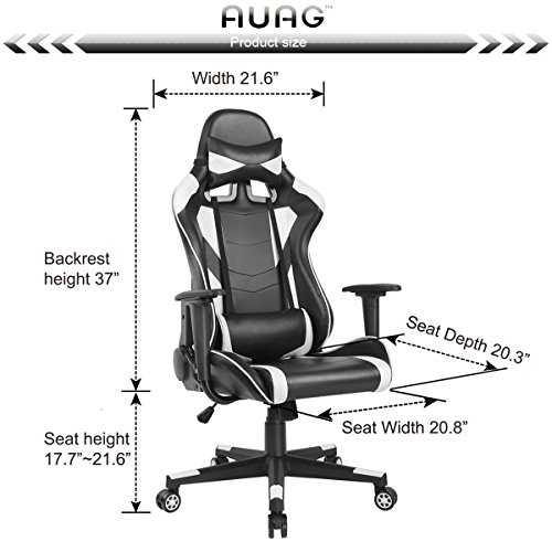 Auag Gaming Chair Office Chair Computer Desk Chair Ergonomic High Back PU Leather Rocker PC Gaming Chair for Adults Floor Executive Style Swivel Video Chair with Headrest and Lumbar Support