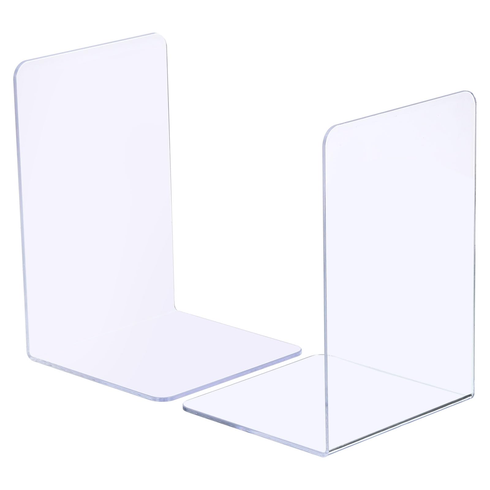 PATIKIL Acrylic Bookends, 2 Pack Plastic L-shaped Book Ends for Shelves Desktop Bookshelf Magazine Organizer Stand Holder for Office Home Study Room, Clear
