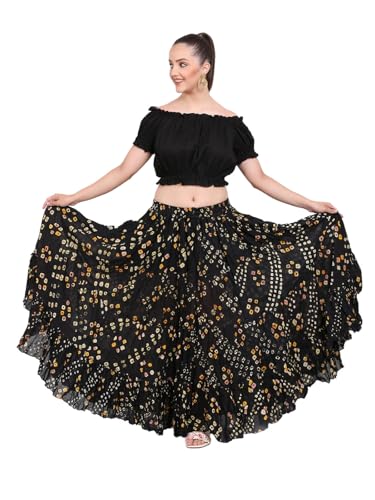 Wevez Women’s 25 Yard Flowy Maxi Skirt Polka Dot Belly Dance Cotton High Waisted A Line Plus Size Leopard Print Boho Full Length Flowy Skirt(Black) at Amazon