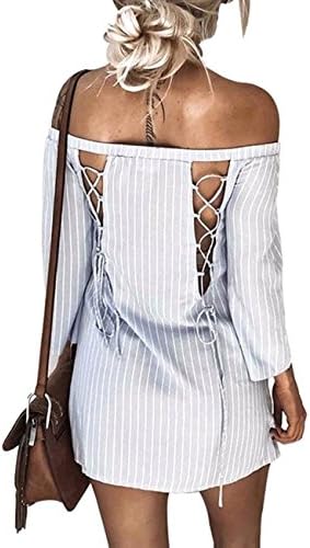 Women's Sexy Boat Neck Dress Summer Off Shoulder Hollow Out Mini Dress Stripes Casual Dress Party Club Beach (Medium)