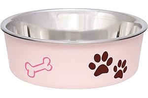Loving Pets Bella Dog Bowls- Stainless Steel Dog & Cat Bowls - Spill Proof Dog Food Bowl, Puppy Essentials & Pet Supplies (Medium 20-25 lbs, Paparazzi Pink)