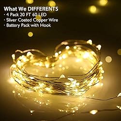 Homemory 4 Pack 20 Ft 60 LED Fairy Lights Battery
