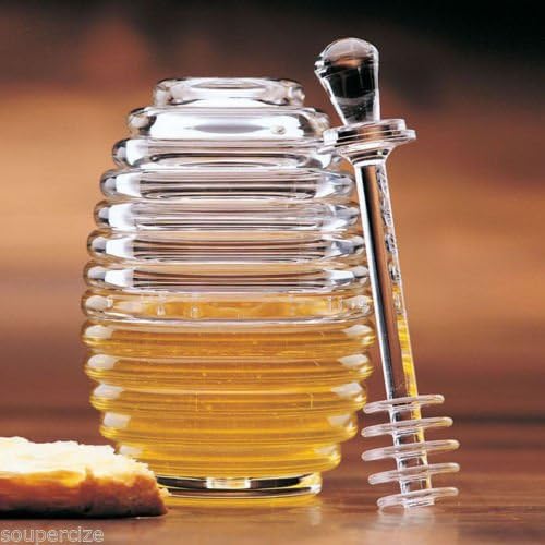 Nib Prodyne Clear Acrylic Bee Hive Honey Jar Pot with Lid Server Dipper Dripper