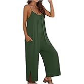 SCRRMZO Jumpsuits for Women Casual Wide Leg Overalls Sleeveless Vacation Outfits One Piece Boho Printed Romper with Pocket