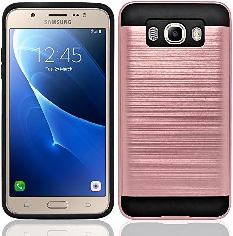 Samsung Galaxy J 510, J5 (2016) Case, NEM Brushed Metal Texture Impact Resistant Protective Dual Layer Hybrid Armor Shockproof Anti Scratch Hard Cover Case (Rose Gold)