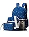 Leaper Casual Dots Cute Canvas laptop Bag Backpack Cross-body Bag Pencil Bag 3PCS Set(Dark Blue)
