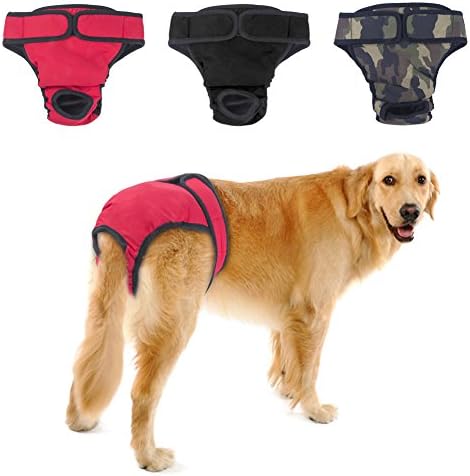 PETBABA Female Dog Diapers, Washable Pants Cover Up Nappies with Adjustable Waist Reusable Soft Panties for Women in Heat Period - 3 Pcs in L