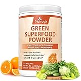 Green Superfood Orange, Natrogix Greens Powder Drink, Plant-Based Protein with Rich Vitamins, Minerals, Antioxidant Fruits, Wheatgrass, Barley Grass, Spinach, Alfalfa, Spirulina, Probiotics -8.5 Oz