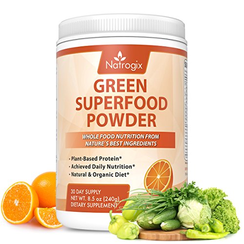 Green Superfood Orange, Natrogix Greens Powder Drink, Plant-Based Protein with Rich Vitamins, Minerals, Antioxidant Fruits, Wheatgrass, Barley Grass, Spinach, Alfalfa, Spirulina, Probiotics -8.5 Oz Green Superfood Orange, Natrogix Greens Powder Drink, Plant-Based Protein with Rich Vitamins, Minerals, Antioxidant Fruits, Wheatgrass, Barley Grass, Spinach, Alfalfa, Spirulina, Probiotics -8.5 Oz