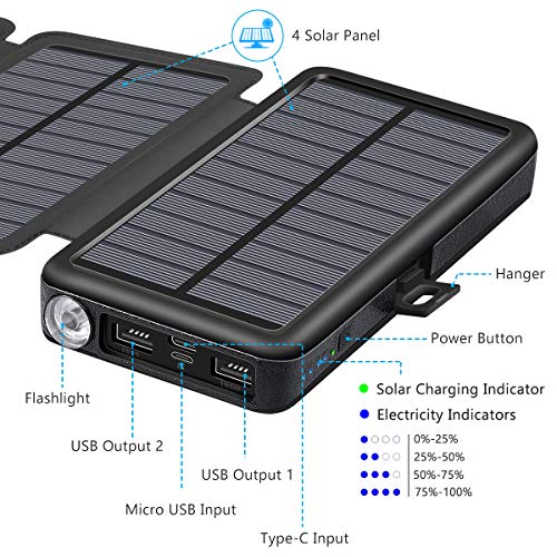 image for Solar Charger 25000mAh ADDTOP Portable Solar Power Bank with Type-C In