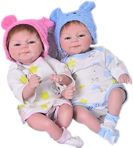KEIUMI 17 Inch Smiling Reborn Baby Dolls Looking Real Twins Soft Silicone Girl Boy Babies Toy Kids Birthday Xmas Gift (Twins)