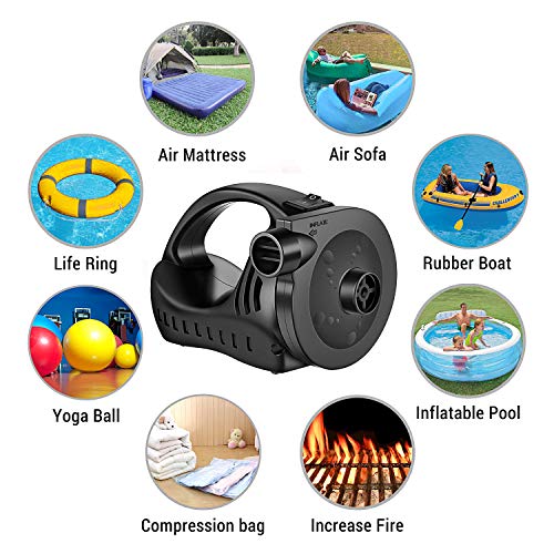Vansky Electric Air Pump, 3 Nozzles Rechargeable Inflator Deflator with Handle for Air Yoga Ball, Air Mattress, Pool Floats and More