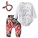 Derouetkia Baby Girls'3 Piece Little Sister Long Sleeve Romper Tops Casual Floral Pants With Headband Clothing Set (70(6-9 Months))
